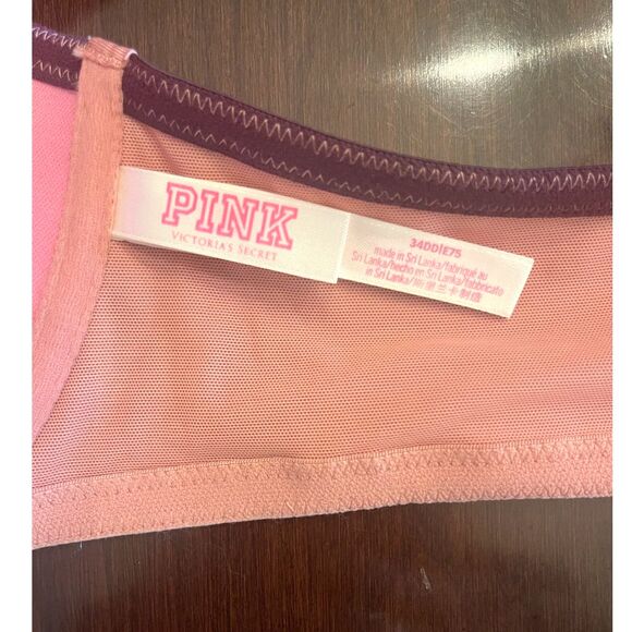 NWT PINK Womens 34DD E Push Up Bra Padded Underwire Purple Lace Pink Velvet - Picture 5 of 11
